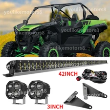 Fit for Kawasaki Teryx4 KRX 1000 Roof 42'' Led Light Bar + Bracket +3'' pod Wire