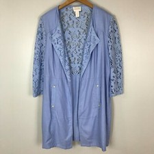 Chicos Blue Eyelet Lace Linen Blend Coatigan Cardigan Jacket Petite Size 2/L