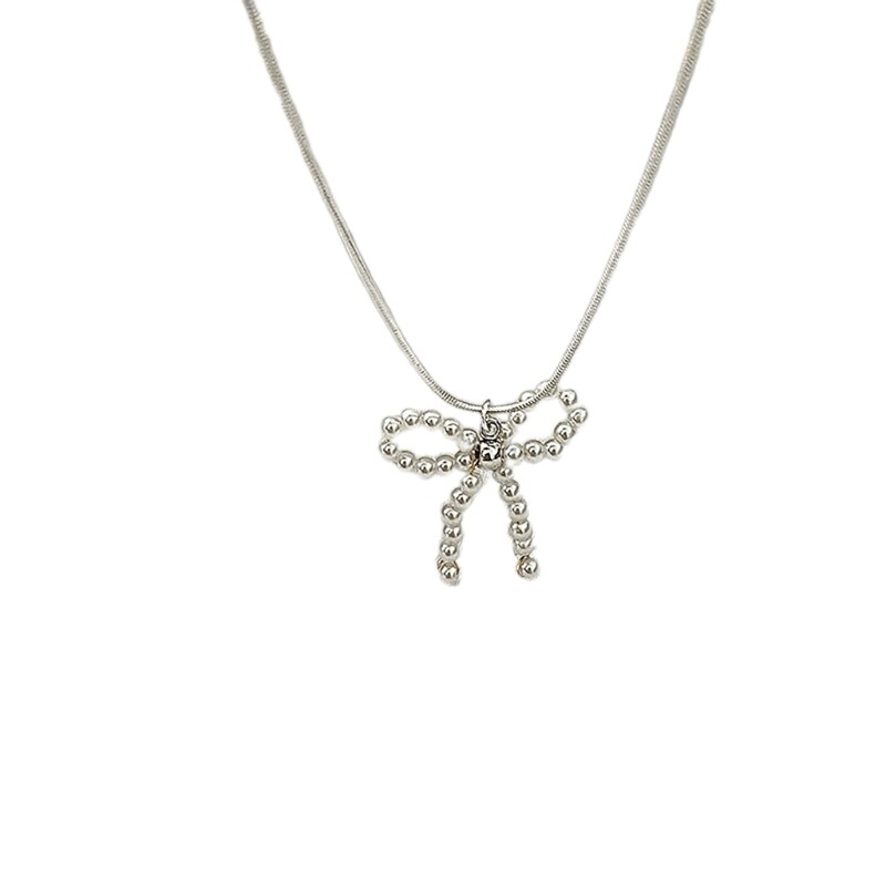 Bowknot Necklace Elegant Pearls Bows Pendant Clavicle Chain for Women