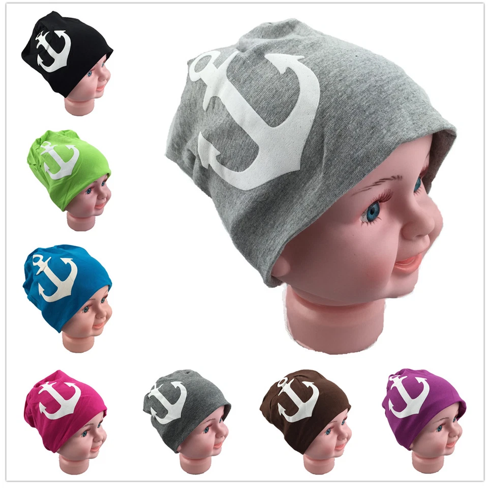 Baby Kinder Jersey Slouch Beanie Long Mütze mit Anker Unisex Baumwolle Trend