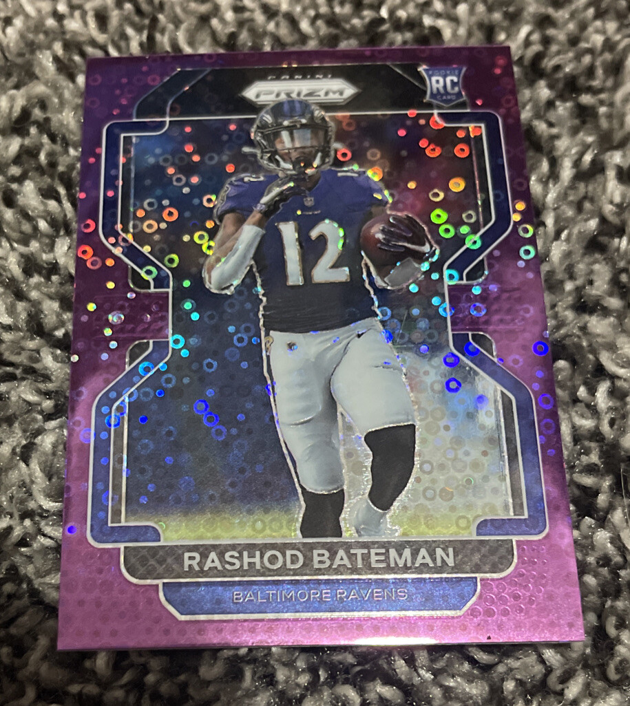 2021 Panini Prizm No Huddle Rashod Bateman Purple Disco /35 RC #340 Ravens SP