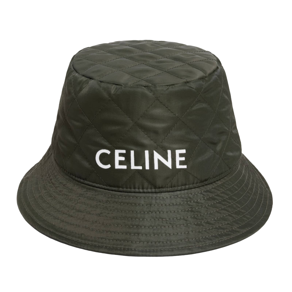 Celine Paris Green Quilted White Logo Nylon Twill Orange Sun