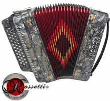 ROSSETTI ACCORDION 34 BUTTON 3 SWITCH FBE FA 12 BASS ACCORDEON GREY + CASE 