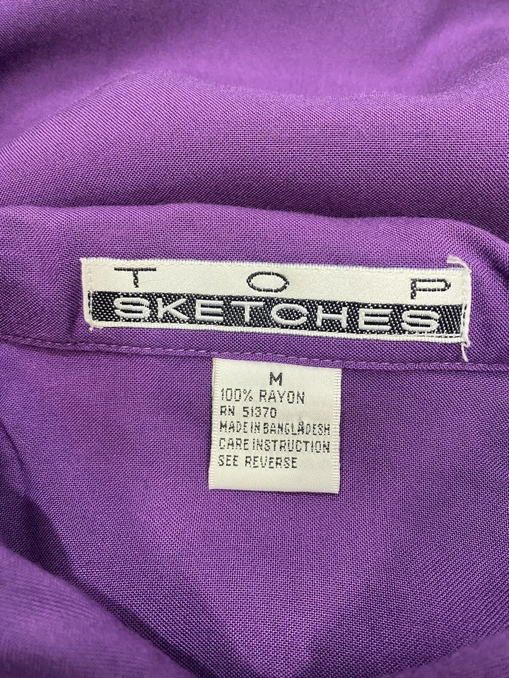 Blusa Vintage Top TAMANHO MÉDIO Roxo Rayon Botão TOP SKETCHES ANOS 80 90 OMBRO - Imagem 2 de 4