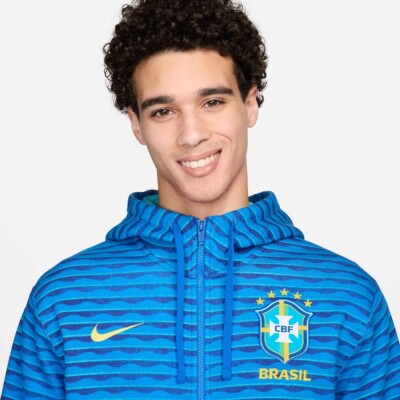 NIKE BRAZIL MEN'S SIZE M NSW CLUB BLUE FULL-ZIP HOODIE FJ7239-458