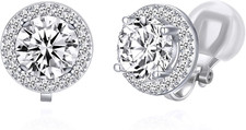 8MM Cubic Zirconia Crystal Clip on Stud Earrings round Non Pierced Earrings