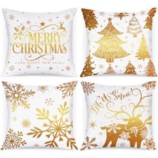 White and 12x12 Christmas Pillow Covers Set of 4, 12" x 12" Pack of 4 Gold
