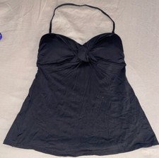 Cole Of California Twist Front Halter Swimsuit Tankini Top M Black B5 