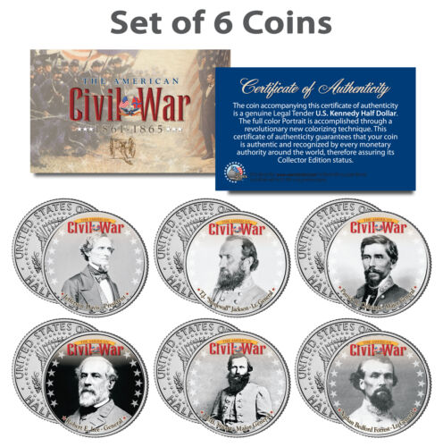 Juego de 6 monedas de medio dólar Kennedy JFK de la GUERRA CIVIL AMERICANA Líderes confederados del Sur - Imagen 1 de 1