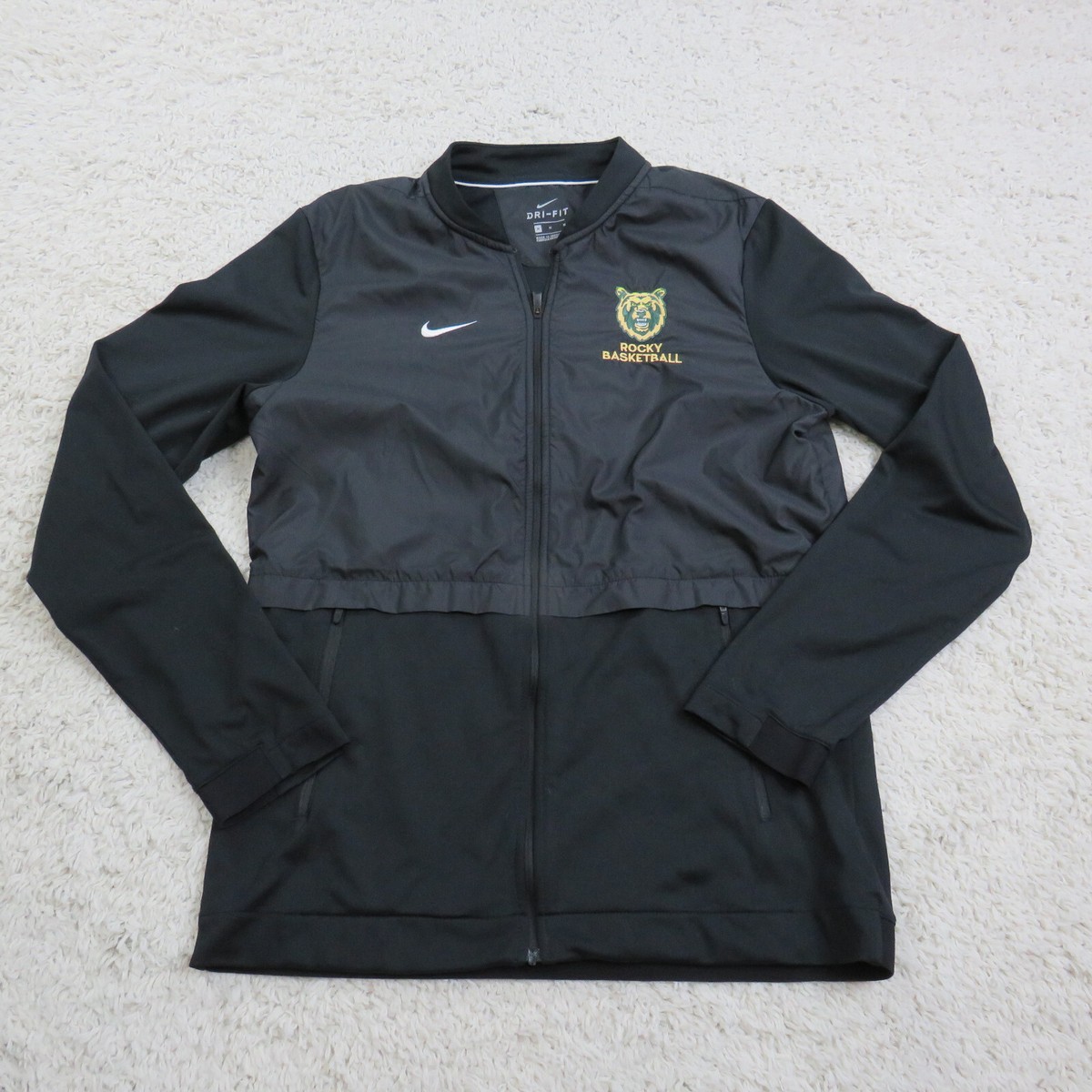 Nike Dri-Fit Windbreaker Jacket Mens Medium Black Zip Light Weight 