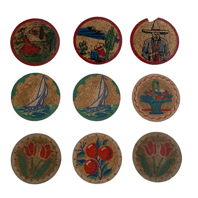Cork Coasters Vintage x9 Mexico Saguaro Sailboat Tulips Gratiot Inn