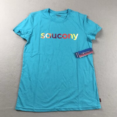 Saucony Shirt Womens Small Blue Organic Cotton Short Sleeves