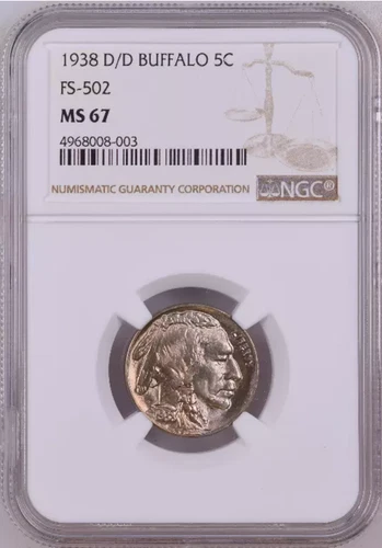 1938 D/D Buffalo Nickel - NGC MS67 - FS-502 Top Population!!!!