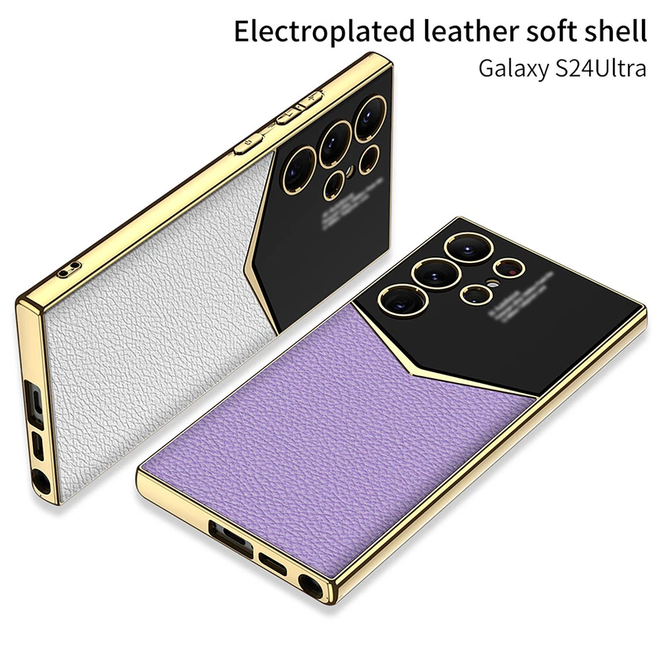 Leather Case Electroplated Frame For Samsung Galaxy S24 Ultra Shockproof Cover - Image 3 of 4