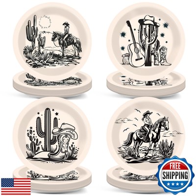 Wiooffen 48PCS Western Paper Plates 7inch Western Cowgirl Party Dessert Dinne