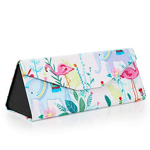 2 Pack Triangle Foldable Glasses Case Portable Magnetic Closure Flamingo & Rose