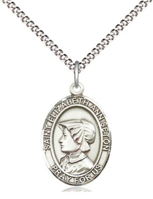 St. Elizabeth Ann Seton Medaille in 3/4'' Sterling, 18'' Rhodium Platte Verschluss Kette