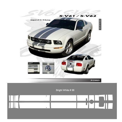 Ford Mustang GT 2005 to 2009 Bright White Bumper to Bumper Stripes Graphic Kit - Photo 1 sur 1
