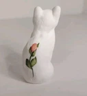 Vintage Mosser Glass Matte White  3” Sitting Cat Figurine Hand painted Signed