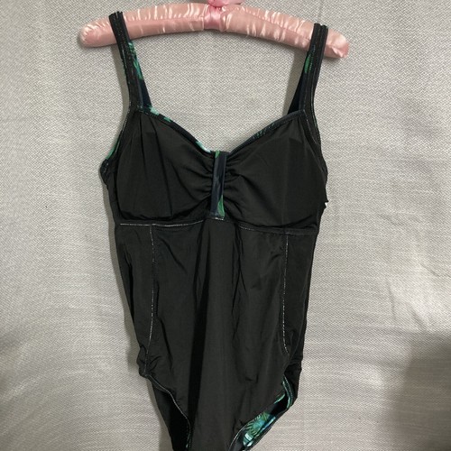 Tempt Me green leaf print one piece swim suit size large ruching - Picture 11 of 14