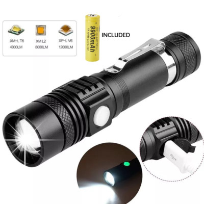 T6 Zoom Long Shot Powerful Light USB Charging Flashlight, 3.7V Battery Included.