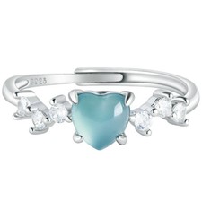 Blue Myanmar Jadeite Heart Rings 925 Silver Natural Burmese Jade