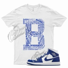 White BLESSED Shirt for J1 1 Mid Hyper Royal Blue Game 