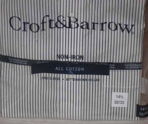 Croft & Barrow Non Iron All Cotton Shirt 14.5 Small 32/33 Sleeve NWT!! - Picture 3 of 6