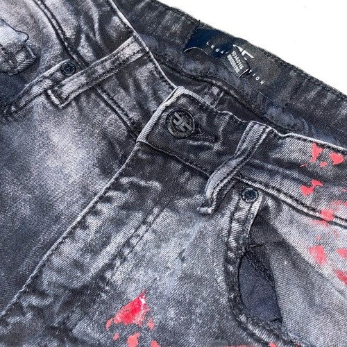 Jeans streetwear a righe denim Jordan Craig taglia 30/32 strass effetto invecchiato - Foto 7 di 16