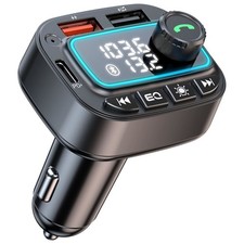Bluetooth 5.3 Car FM Transmitter 42W PD 30W USB-C Charger Hands-Free Black