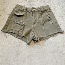 PACSUN WOMENS S HIGH RISE CUTOFF CANVAS CARGO SHORTS 100 COTTON BOHO ARMY GREEN