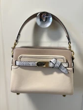 COACH TATE 18 Snakeskin & Ivory Leather CrossBody  Handel Carry Studded Feet NWT