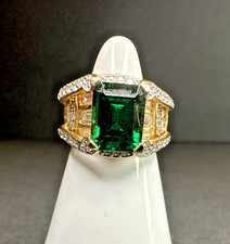 Sterling Silver 925 Green and Clear Stone Ring Gold Tone Size 5