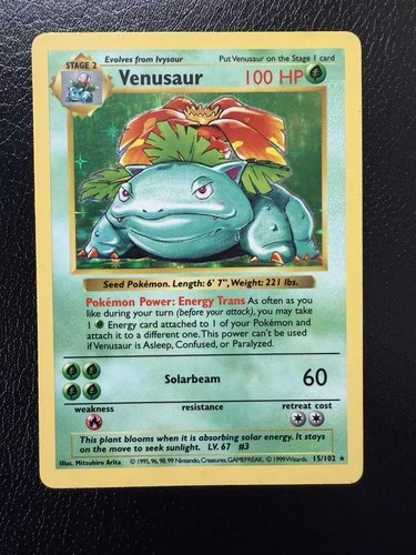 Venusaur 15/102 Holo Rare 1999 Pokemon Base SHADOWLESS WOTC Vintage Card MP/HP