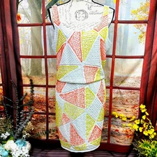 Romeo & Juliet Couture Beaded Geometric Dress White/Orange/Yellow  L