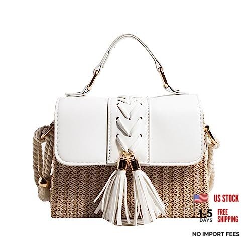 For Women Summer Straw Clutch Bag Woven Beach D White