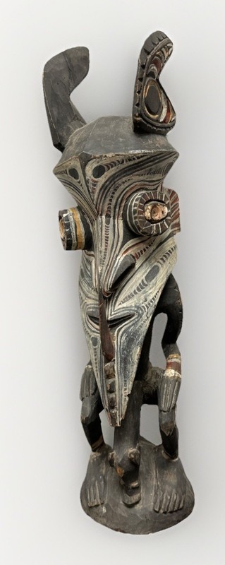 Vintage Hand Carved Tribal Wood Figure Mask Sculpture Ethnographic Folk Art 19"