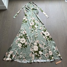 Reformation Veria Silk Maxi Dress Halter Tarragon Green Floral Gown Size 8