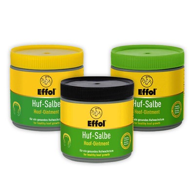 Hufpflege Hufsalbe Pferdehuf Effol Huf Salbe gelb, grün und schwarz