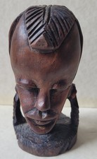 Vintage Detailed Hand Carved Hardwood 13cm African Tribal Head Figure