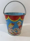 Vintage Ohio Art Co. Tin Litho Sand Pail Toddlers Boy Girl Dog Beach Picnic