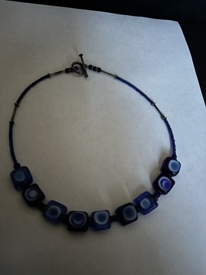 Handmade Beaded Evil Eye Necklace: Boho Blue