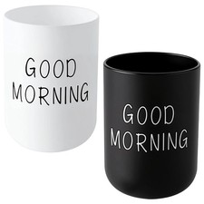 Lot de 2 gobelets à brosse à dents en plastique - Blanc et noir - 10 x 7 cm -...