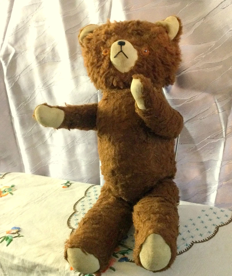 alter -DDR Teddy Bär, Plüschtier, Braun, mit Stroh gefüllt -Dachbodenfund - Bild 2 von 4