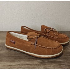 Minnetonka Casey Slipper Mens 9 Brown Suede Faux Fur Lined Moc Toe 41032