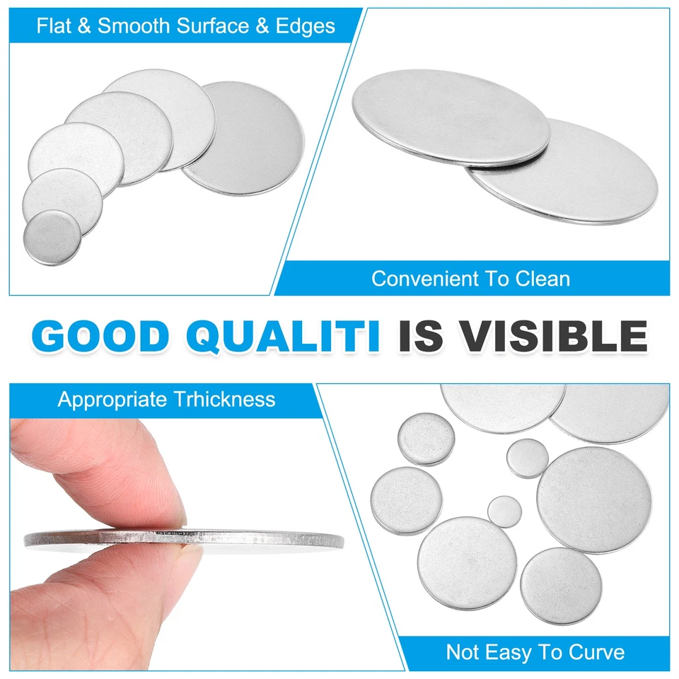 Stainless Steel Disc, 3 1/5" Dia.x0.08" Thick Stamping Blanks Tags Pack of 4 Foto 4 de 4