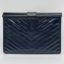 Yves Saint Laurent Clutch Bag V-stitch Purse YSL Leather Black Vintage Authentic