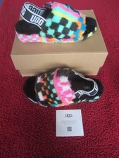 UGG Fluff Slide Yeah Size 7 Multi Color Checker Slipper Sandals