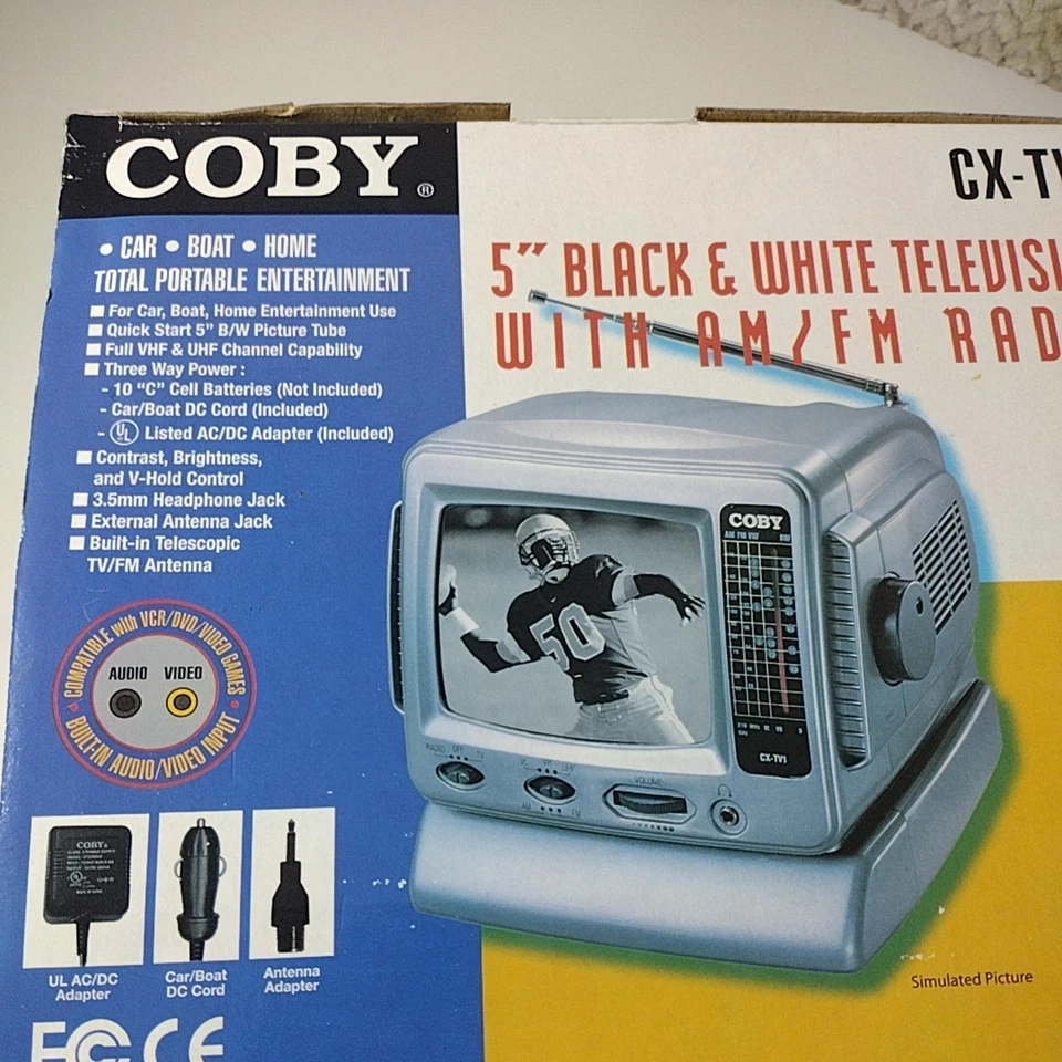 Vintage Coby CX-TV1 5" TV AM FM Radio Portable New in Box 2003 Car Boat - Image 3 of 4