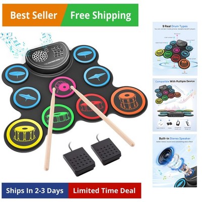 Electronic Drum Set, 9-Drum Practice Pad with Headphone Jack, Roll-up Drum Ki...